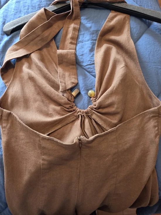 ZARA Black Label Taupe Backless Maxi Dress with Knotted Front Halter Size M - Picture 8 of 10